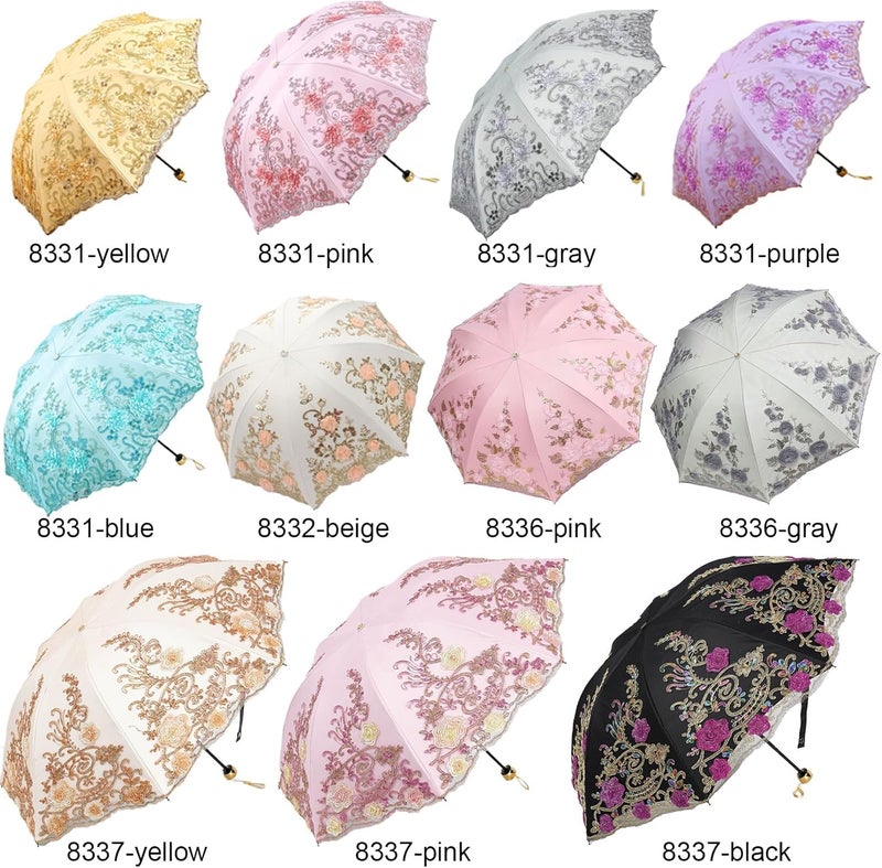 Aikelai Vintage Lace Umbrella, UPF50+ Sun Umbrella, 3D Flower Chinese Embroidery Compact Folding Umbrella for Walking, Wedding, Tea Party,Photo Shooting - Image 2